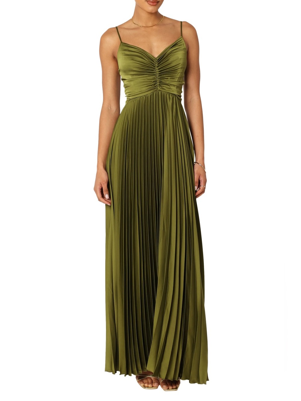 Petal & Pup Naira Pleated Maxi Dress in Palm Green - Picture 1 of 5